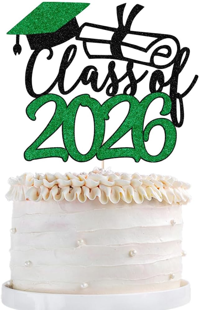 Gold Class of 2026 Congrats Grad Cake Topper Glitter Graduation Party Supplies - High School College Graduates -College Graduate Cake Topper Decorations (Class of 2026 Black green)