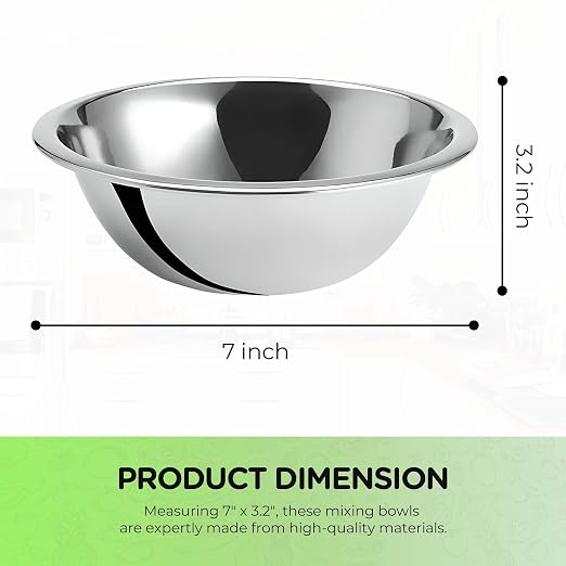 OCS Parts 4-Pack 0.75 Quart Mixing Bowls | 7-Inch Stainless Steel | Professional Grade Flat Base Mixing Bowls for Home and Commercial Kitchens | Dishwasher Safe