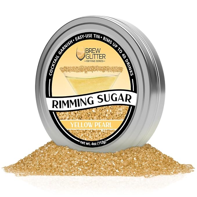 Brew Glitter - Yellow Rimming Sugar (4oz, 1x Bar Tin) Cocktail Garnish for Mixed Drinks & Refreshments
