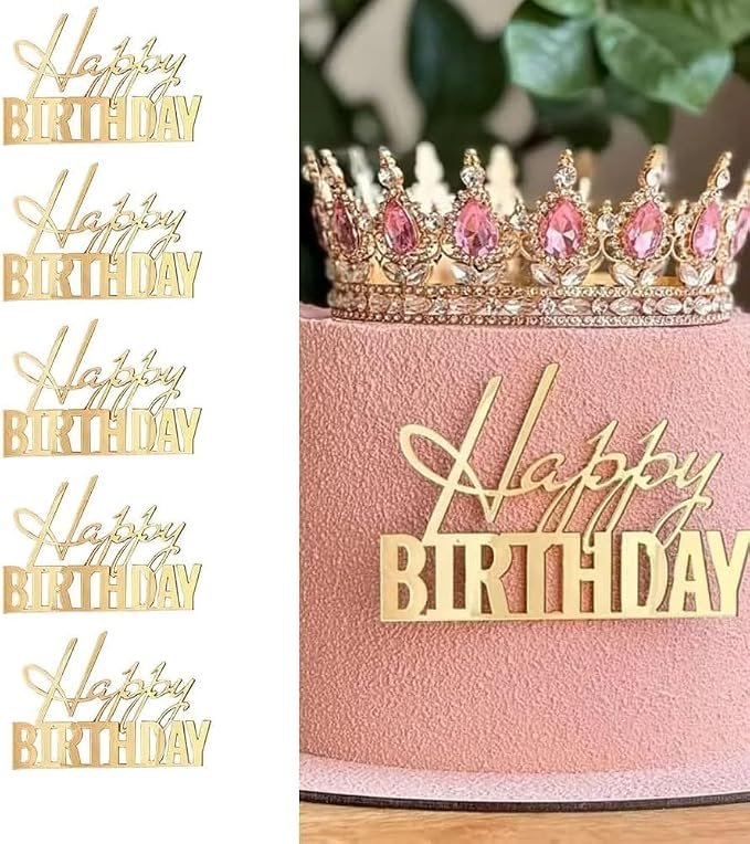10pcs Happy Birthday Cake Toppers Mirror Acrylic Side Cake Decorations for Birthday Cake Decor Party Decorations