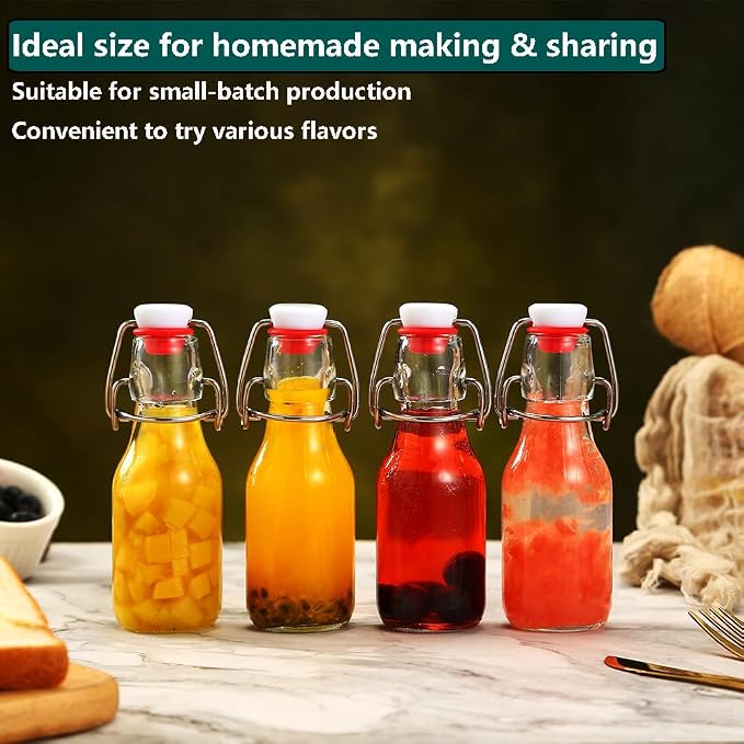 ZEBEIYU 12 Pack 4 oz Swing Top Glass Bottles,Flip Top Glass bottles with airtight Caps for Home Brewing Beer,Kombucha,2nd Fermentation,Kefir,Beverages,Soda,Oils,Vinegar,Limoncello,Vanilla extract