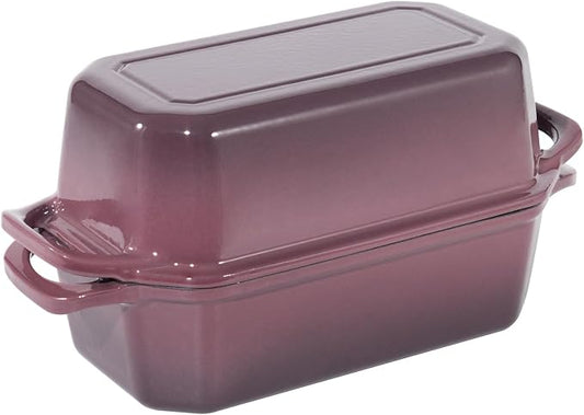Flavehc Bread Pan Cast Iron Loaf Pan with Lid Bread Loaf Pan 8.5x4.5 Inch Loaf Pan Enameled Cast Iron Sourdough Loaf Pan, Magenta
