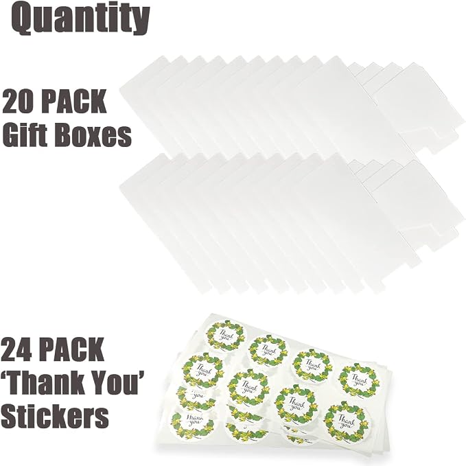 Frantis 20 Pack White Gift Boxes with Lids, 6x6x4 Inch Small Gift Boxes for Wedding Favors, Bridesmaid Proposal, Candles, Mugs, Treats & Retail Packaging, Includes Thank You Stickers