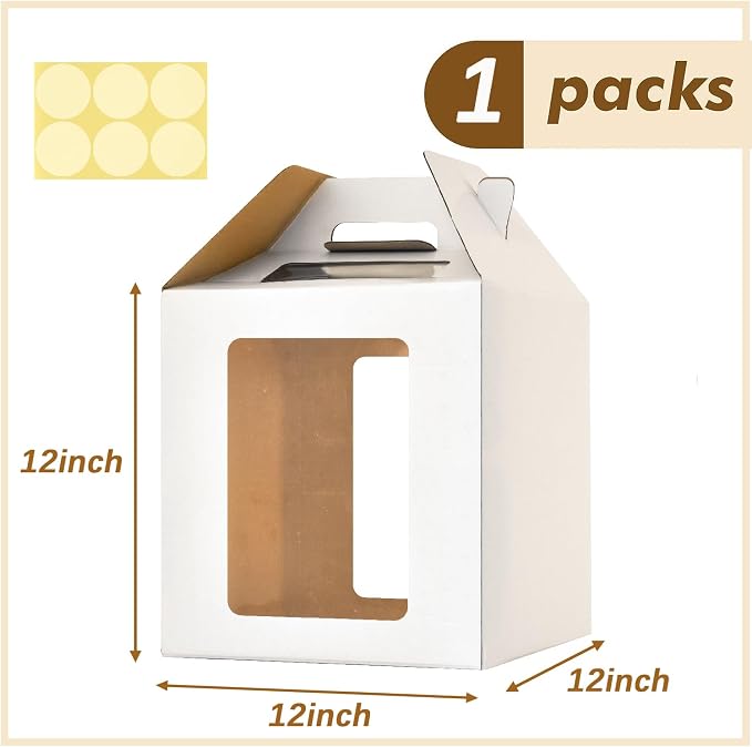 12x12x12 Inch Tall Cake Boxes with windows,10in 12in Tall Cake Carrier, Large Tiered Cake Box, Layer Cake Box, large cake box,Durable White Bakery Box(1pack)