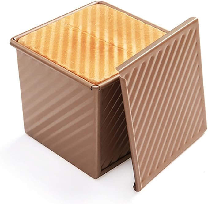 pullman loaf pan Mini Loaf Pan , Nonstick Loaf Pan, Aluminized Steel Bread Toast Mold With Cover, 4.5 IN Gold 0.55Lb