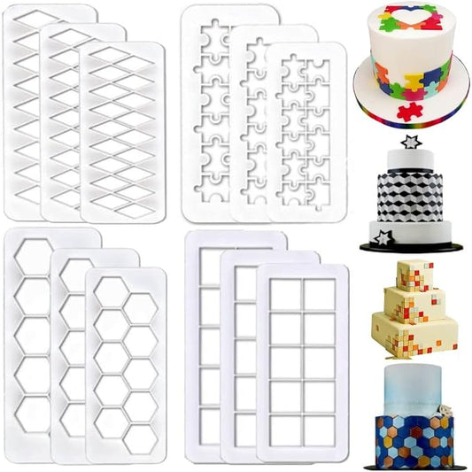 Hexagon Cookie Cutters,Soccer Ball Football Cookie Cutters Cake Mold,Square Fondant Cutters,Puzzle Fondant Cutters,Geometric Biscuit Cutters Fondant Impression Mat Cake Border Decorating Tool
