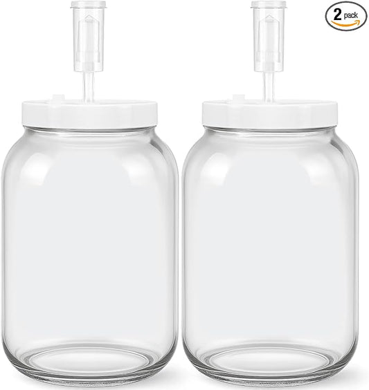 1 Gallon Large Glass Fermentation Jars for Kombucha Sourdough Starter, Wide Mouth Mead Making Kit, 2Pcs Glass Canning Jars with Fermentation Lid and Airlock