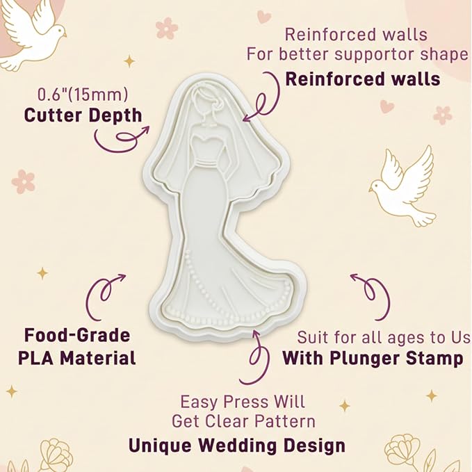 Love Cookie Cutters Wedding Cutter Molds Heart 3.5" with Plunger Stamps Baking Dough Tools Cake Shapes PLA Accessories for Birdesmaid Decorative Party Kitchen Supplies