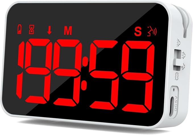 PERSUPER Kitchen Digital Timer, Count Down Up, Rechargeable, Vibration Mode Adjustable Volume and Brightness LED Display, Time Management Cook, Desk, Kids Adults Study Teaching, Kitchen Gadgets Red-1