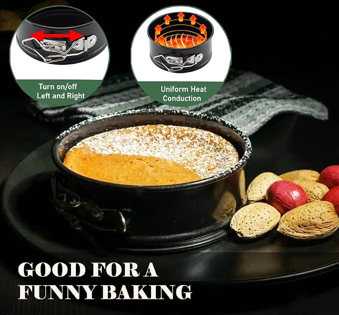 Tellshun 4 Pack Springform Pan Tins Set 4, 7, 9,10 Inch Baking Mold Round Leakproof Nonstick Removable Bottom Bakeware for Cake Cheesecakes Pie Pizza and Quiches