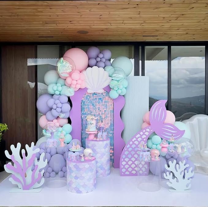 Mermaid Balloon Garland Arch Kit,154pcs Little Mermaid Party Decorations Include Pastel Pink Purple and Teal Blue Latex Balloons for Baby Shower Birthday Ocean Themed Under the Sea Party Decorations