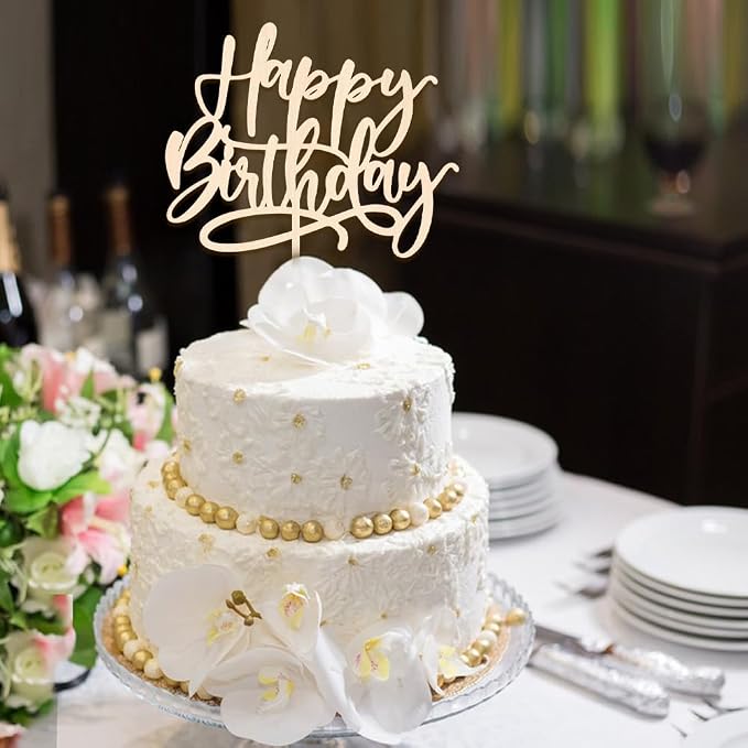 Kaoenla wood Happy Birthday Cake Topper, For Anniversary/Birthday Party Decoration Suitable (wood)