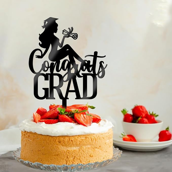 Congrats Grad Cake Topper,2026 Graduation Cake Topper, Congrats Grad Decorations,2026 High School/College/Senior Graduation Party Decorations Supplies. (Acrylic black)