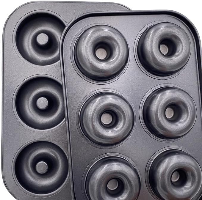 2 Pack Donut Pans, Premium Carbon Steel 6-Cavity Non-Stick Donut Mold, Perfect Baking Pans for Bagels Biscuit Cake, Dishwasher Oven Safe