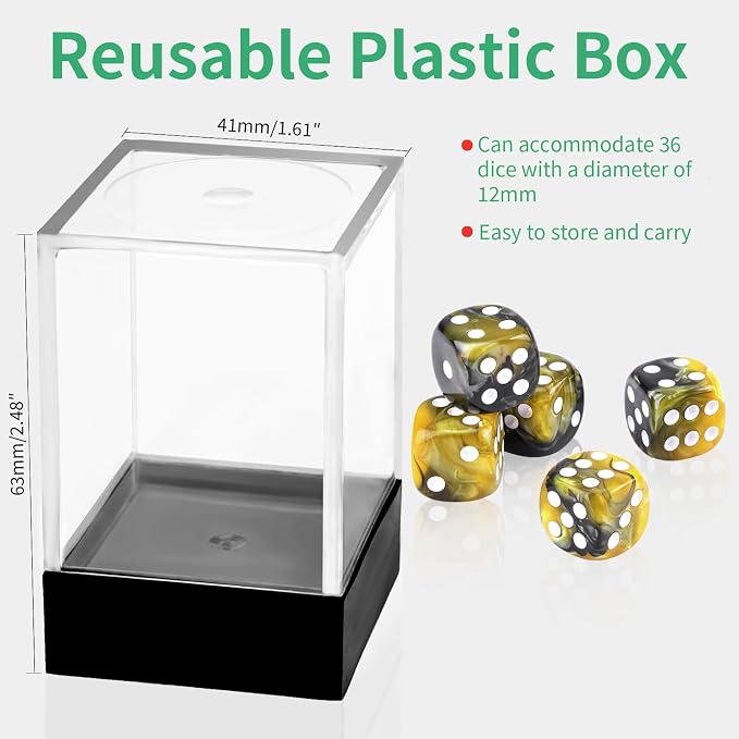36 of Pack 12MM 6 Sided MINI Dice Set,Two Colours D6 Game Dice Set, 6 Sided Standard Dices for Yahtzee, Bunco,with Portable Plastic Box(Yellow Black)