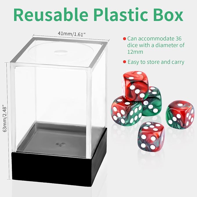 36 of Pack 12MM 6 Sided MINI Dice Set,Two Colours D6 Game Dice Set, 6 Sided Standard Dices for Yahtzee, Bunco or Teaching Math,with Portable Plastic Box(Red Green)
