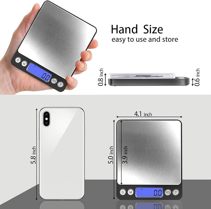 Fuzion Small Gram Scale 3000g, Digital Kitchen Food Scale, Gram and Ounce | 0.1g Accuracy, 6 Modes, 2 Trays Included, LCD Display, Tare, Piece Counting, For Food, Coffee, Cooking, Herb, Reptiles, Coins