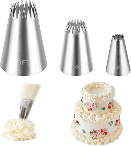 3pcs 199 D66 9FT Piping Tips, Decorating Supplies for Cakes, Cupcakes - Nozzles, Baking Tools for Buttercream, Icing, Birthday, DIY Art