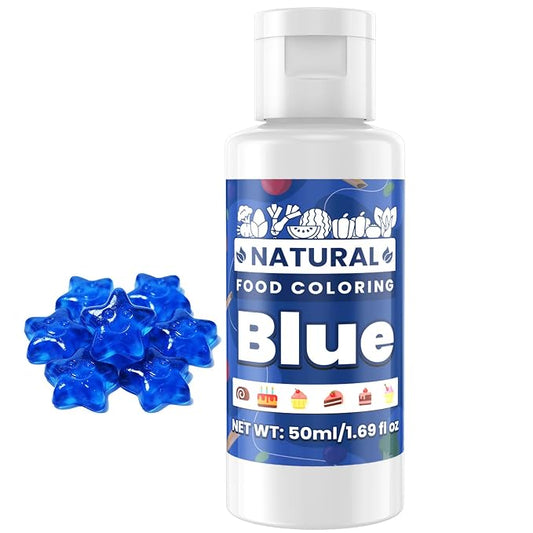 Blue Natural Food Coloring - 50ml Plant Based Food Dye, No FD&C & Artificial Dyes, Gluten-Free, Food-Grade, Vibrant Liquid Colors for Icing, Baking, Cake Decorating, Frosting, Fondant, Slime - 1.69 Fl.Oz Bottles