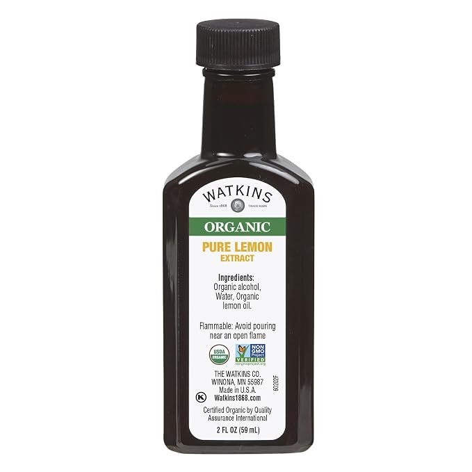 Watkins Organic Pure Lemon Extract, Non-GMO, Kosher, 2 oz. Bottle, 1-Pack (Pack of 2)