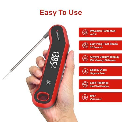Digital Meat Thermometer - 0.5 Sec Instant Read Meat Thermometer Digital, Kitchen Thermometer Precise ±0.5℉, IP67 Waterproof, Large Bright LED Display, for BBQ/Grill/Cooking/Candy (S1)