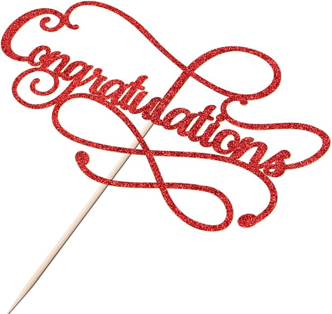 Congratulations Cake Topper,Congratulations 2026 Graduation Cake Topper,Graduation, Wedding, Retirement, Birthday, Anniversary, Celebration Party Decorations Supplies(Red)
