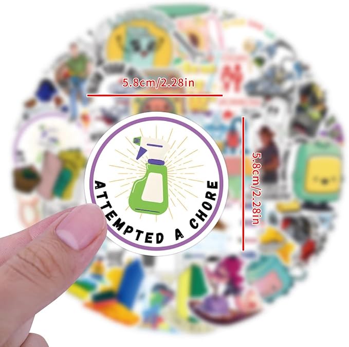 55Pcs Cleaning Chore Stickers, Funny Household Vinyl Decals for Planners, Journals, Water Bottles, Laptops, and DIY Decor (Chore)