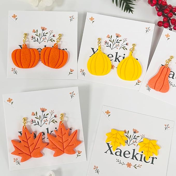 Xaekicr Fall Leaf Pumpkin Polymer Clay Cutters Set – 5 PCS Autumn Clay Earring Cutters for Jewelry Making – Polymer Clay Molds & Clay Tools for Fall DIY Crafts