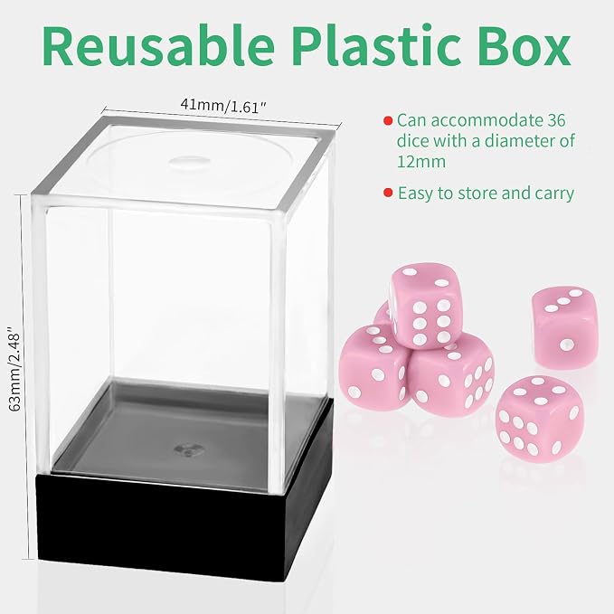 36 of Pack 12MM 6 Sided MINI Dice Set,Solid Pink Game Dice Set, 6 Sided Standard Colored Dices for Tenzi, Bunco or Teaching Math,with Portable Plastic Box(Pink)