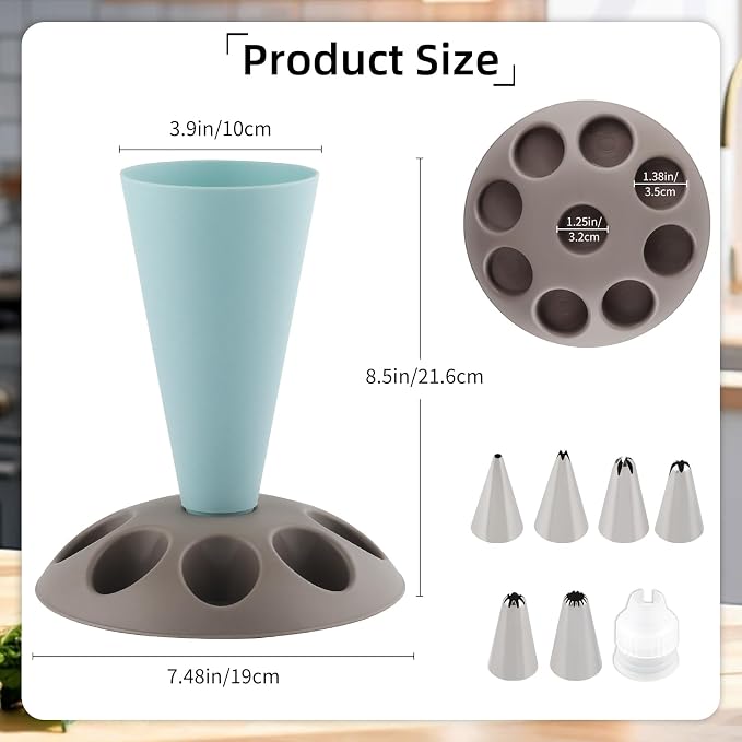 Piping Bag Holder Stand for Filling, Pastry Bag Stand with 8 Slots Nozzles, Plastic Pastry Bag Stand for Cake Decorating, Baking Accessories (Light Blue)
