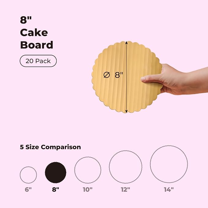 Fit Meal Prep 20 Pack Cake Boards, 8 Inch Round Gold Cake Circles, Disposable Pizza Circles Cake Pan Base Stand for Desserts and Pastries, Greaseproof Cardboard Cake Rounds for Cake DIY, Birthday