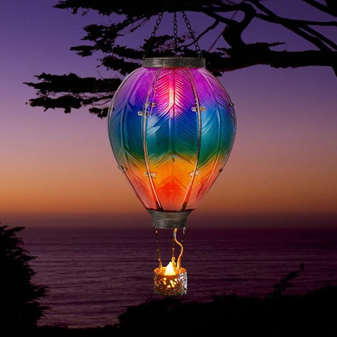 STARSOUL Extra Large Solar Hot Air Balloon Lantern with Flickering Flame, Hanging Solar Lantern Outdoor Waterproof, Hot Air Balloon Solar Light Decorations for Garden Yard Lawn Porch