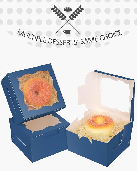 Blackish Blue Bakery Boxes with Window 4*4*2.5inch/55Packs Mini Cookie Boxes Macaron Boxes Small Donut Pastry Boxes for Party qiqee (5 Diferent Gift Include)