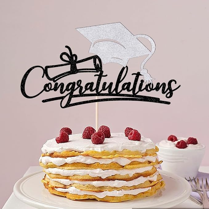 Congratulations 2026 Graduation Cake Topper,Congrats Grad Cake Decor - 2026 High School/College/Senior Graduation Party Decorations Supplies (Black and silver)