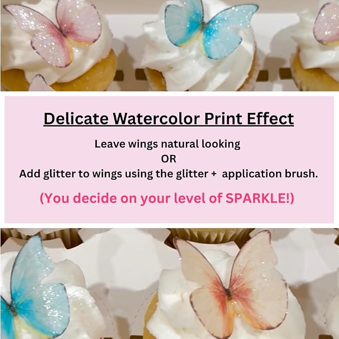 Edible Butterflies with Edible Glitter Kit - Wafer Paper Butterflies for Cakes - Cake Decorations - Cupcake Decorations - Cake Toppers (Variety Pack)