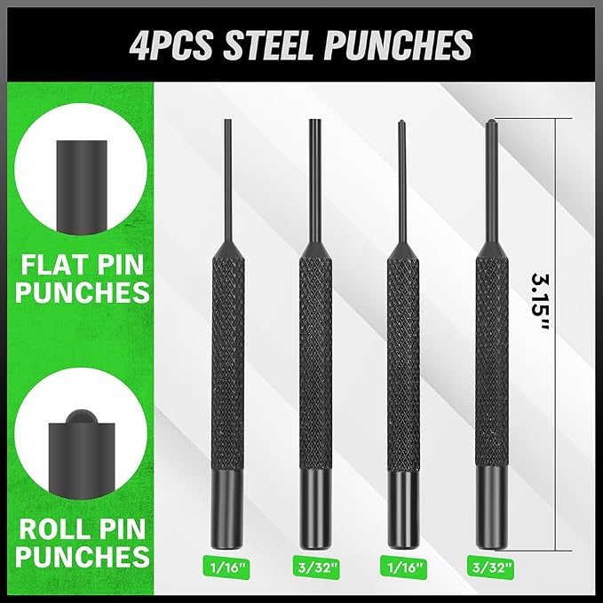 SWANLAKE 22PC Punch Set and Hammer with Brass, Hollow, Steel, Plastic Punches, Brass Punch for Maintenance