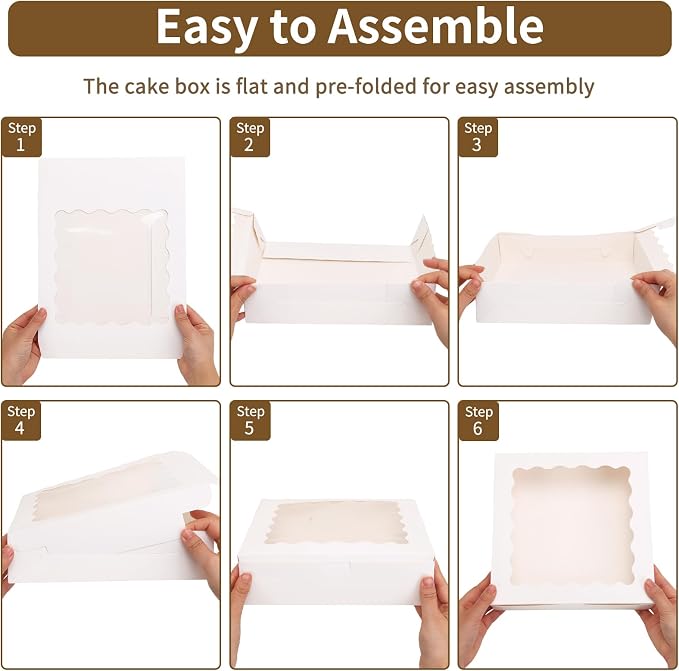 Moretoes 70pcs White Pie Boxes, 10x10x2.5 Bakery Boxes with Window, Cookie Boxes for Pies, Treat Boxes Dessert Boxes for Pastries, Pizza, Strawberries, Chocolate, Muffins and Donuts