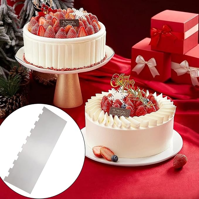 8.6 Inch Stainless Steel Cake Scraper Metal Scraper for Cake Smoother Leveler Scraper Cake Decorating Comb Cake Cutter for Mousse Butter Cream (Style 2)