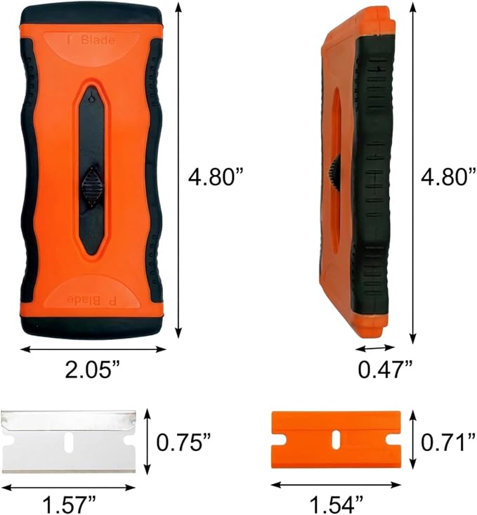 Mister Rui Razor Blade Scraper Tool Set, 2 Pack Retractable Scrapers with 30 Metal & 20 Plastic Blades, 5-Position Safety Lock Window Glass Stove Paint Floor Cleaning Scraper Kit
