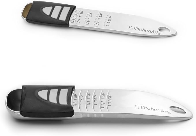 KitchenArt Stainless Steel Pro Sliding Adjust-A-Tablespoon and Teaspoon, Adjustable Measuring Spoon Set