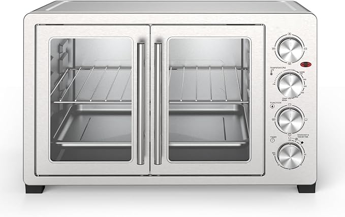 47.6 Quart French Door Countertop Convection Oven with Rotisserie, Stainless Steel Toaster Oven with Timer, Bake Tray, and Accessories