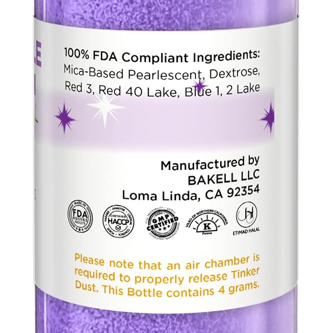 Bakell - Pollipop Purple Tinker Dust (4g, 1x Mini Spray Pump) Edible Glitter for Food, Desserts, and Baked goods!