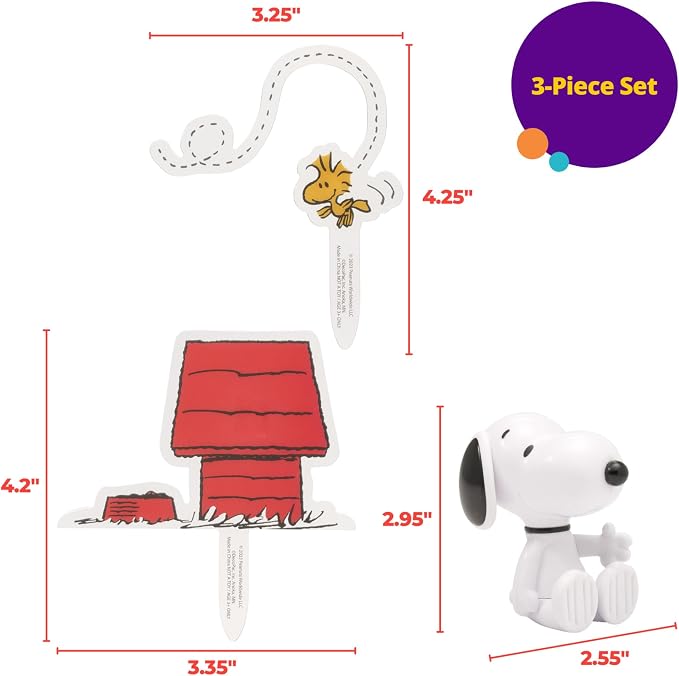 DecoSet® Peanuts® Snoopy® and Woodstock® Cake Topper, 3-Piece Cake Decoration | For Birthday, Parties, Celebration
