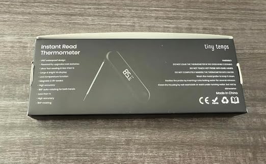 Tiny Temps - Digital Meat Thermometer for Kitchen - Black // Instant Read // Candy Thermometer for Food and Cooking // Sleek, Battery Included, White Display