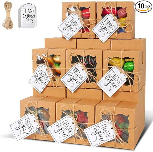 KPOSIYA 10 Pcs Bakery Boxes With Window 4x4x2.5 Inches Kraft Paper Brown Gift Box for Cupcakes, Cookies, Pie, Donuts, Macaroons (10)