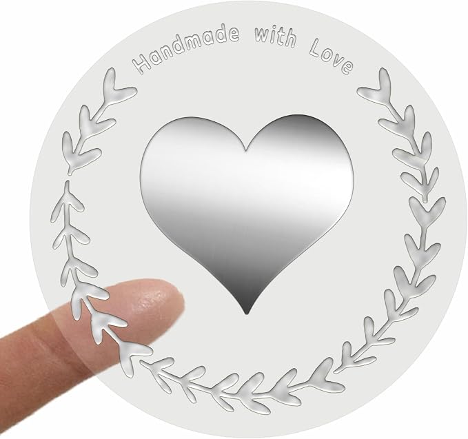 100 Pcs Handmade with Love Stickers, Transparent Foil Sticker, 1.6 Inch Round Self-Adhesive Seals for Gift Packaging, Small Business, Envelope & Thank You Cards (Sliver)