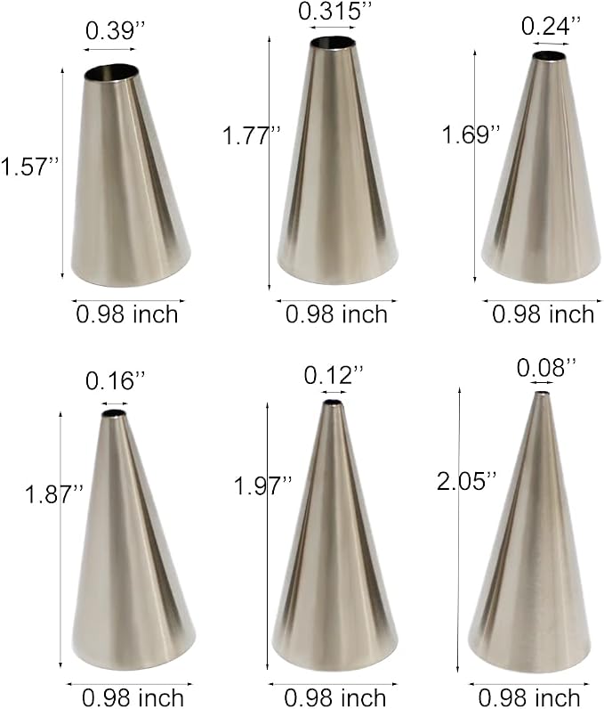 6pcs Round Piping Nozzles Set Stainless Steel Icing Piping Tips 6 Sizes Frosting Tips for Pastry, Dessert, Cake Decorating Supplies Baking Set Tools