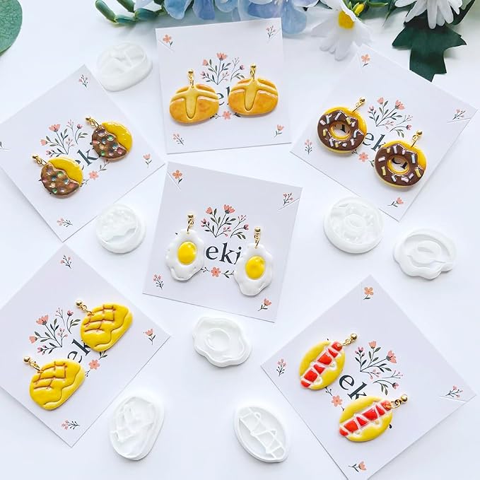 Bakery and Breakfast Polymer Clay Cutters Set - 10pcs Realistic Food Shapes Including Donut, Baguette & Pastry for DIY Earring Jewelry, Soft Clay Crafts, Scrapbooking & Miniature Food Decor