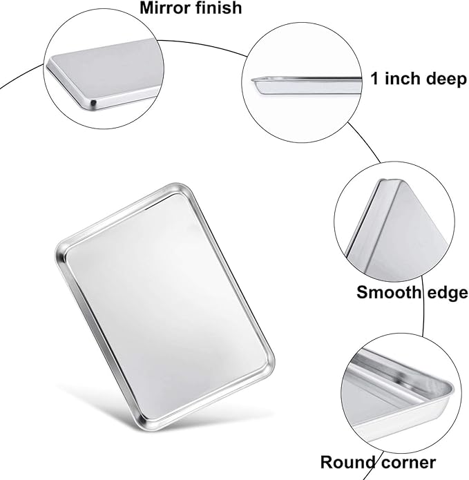 TeamFar Toaster Oven Pan Tray with Cooling Rack, 10.4''x 8.1''x1'', Stainless Steel Toaster Ovenware Pan, Healthy & Non Toxic, Rust Free & Easy Clean - Dishwasher Safe