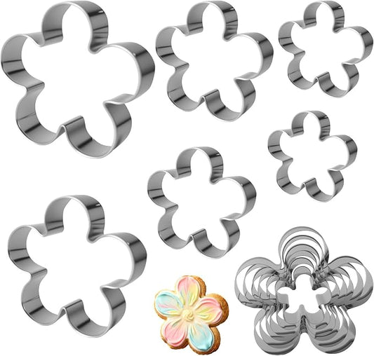 Flower Cookie Cutter Set for Kids Lunch, 6 Sizes (4", 3.5", 3.0", 2.5", 2", 1.6") Food-Grade Fondant/Sugar/Fruit/Sandwich/Vegetable/Biscuit Cutters for Baking (Allow Dishwasher)